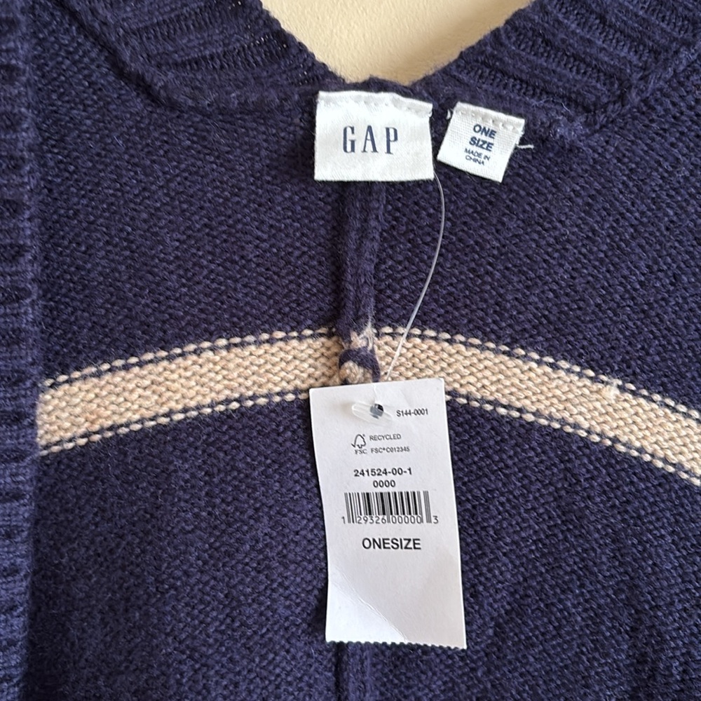 NWT Gap Open Front Stripe Poncho One Size in Blue and‎ Brown/Cream - Picture 6 of 7